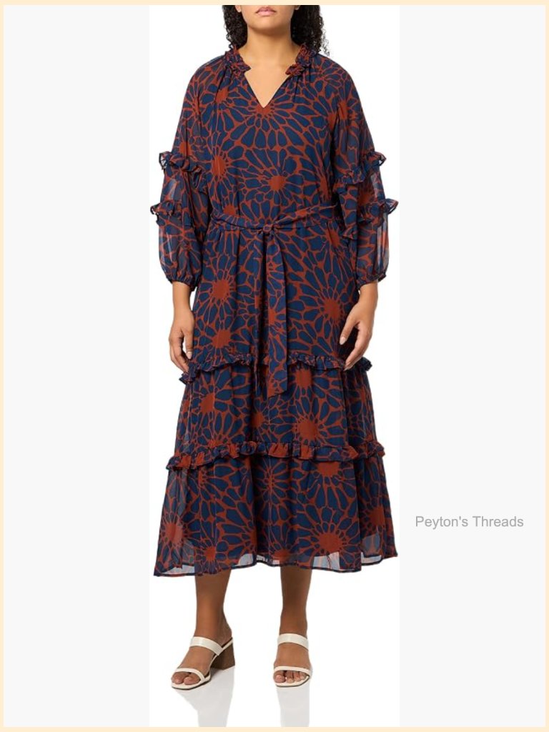 Poly Chiffon Ruffle V-Neck Maxi Dress